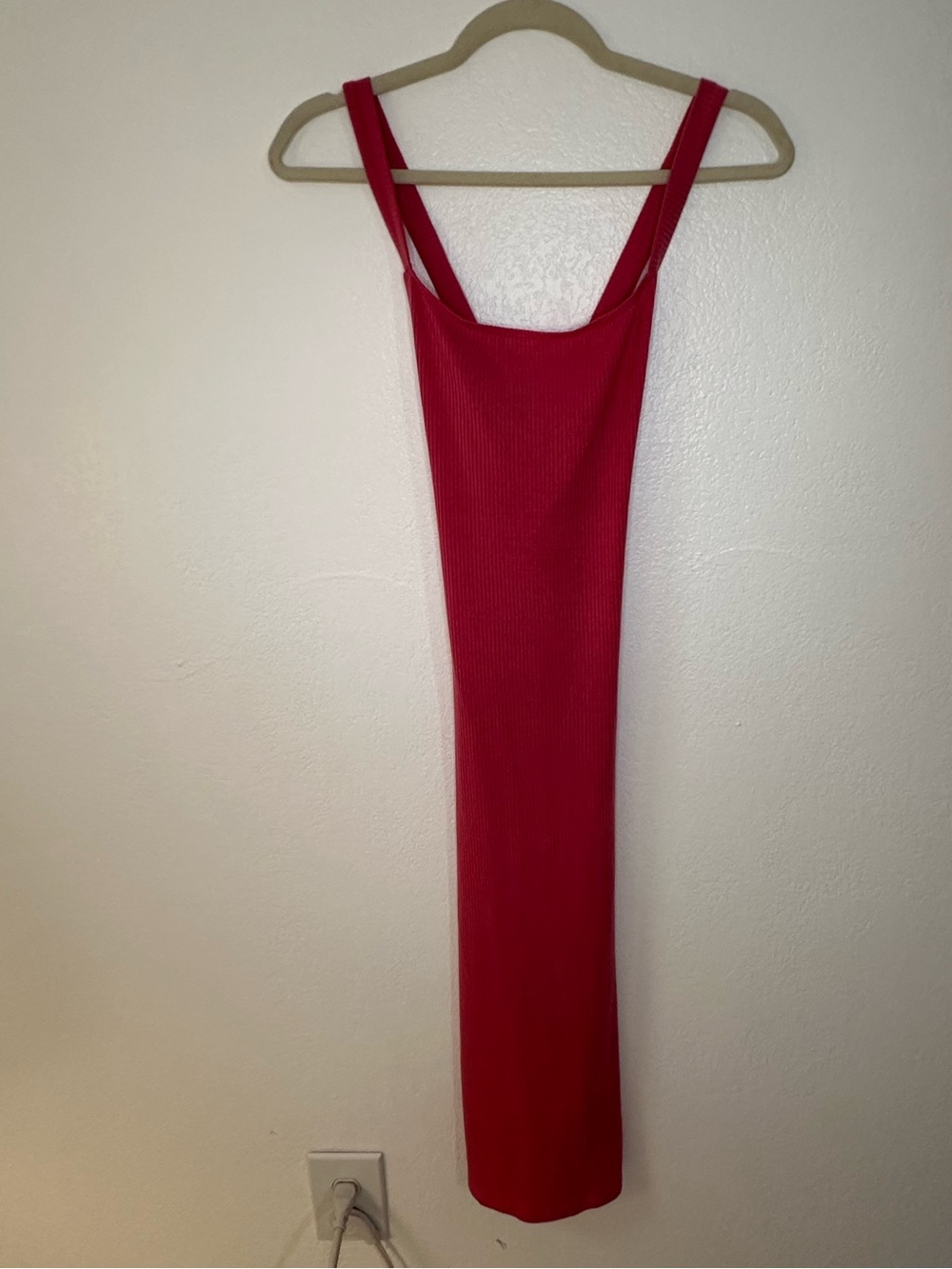 Reformation Women's Strappy Red Ribbed Midi Dress